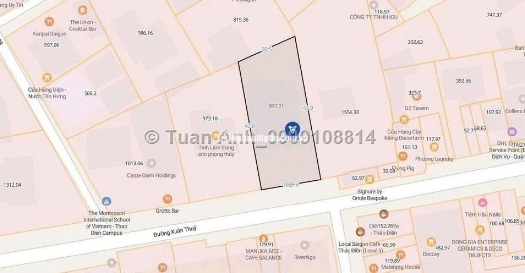 Bán Siêu Phẩm VILLA mặt tiền Xuân Thủy, Thảo Điền, Q.2. DT: 897m2, Sổ Đỏ. Giá: 405 tỷ. LH: 0909108814